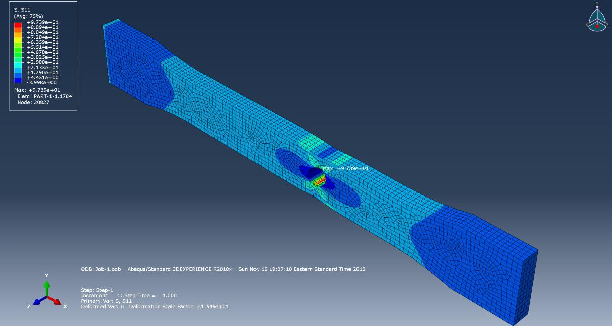 Coarse mesh sigma xx stress contour