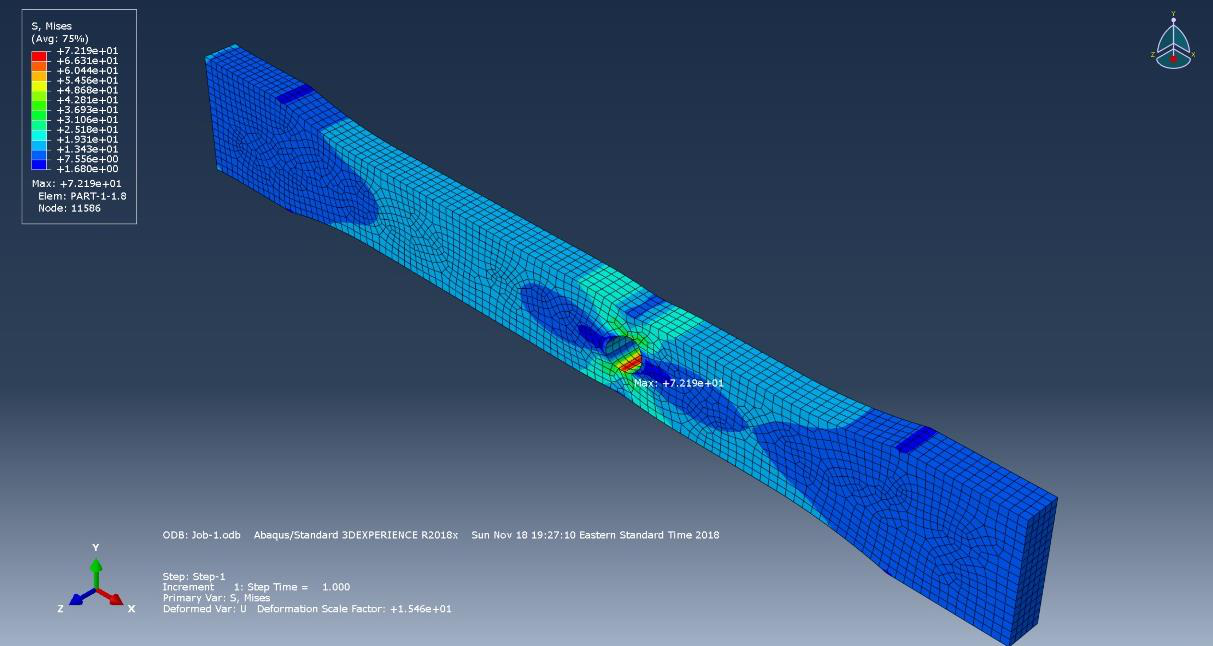 ABAQUS Von Mises stress contour for PLA specimen