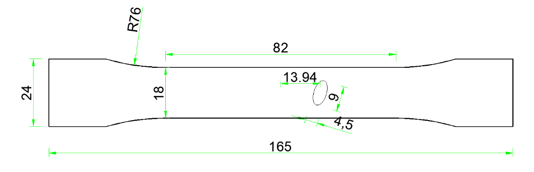 Specimen geometry with elliptical hole