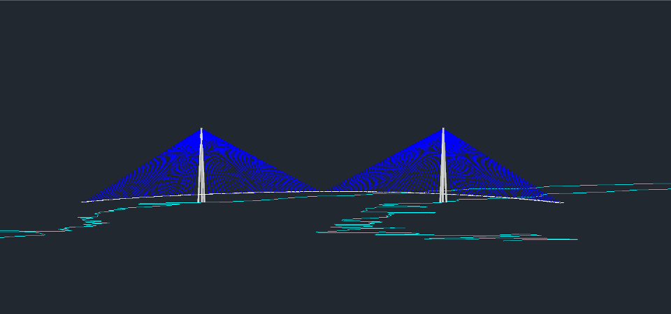 CAD view of bridge cable and terrain model