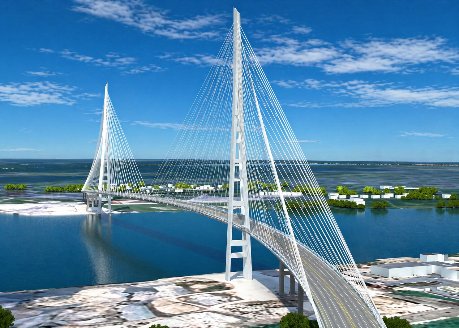 3D rendering of the long-span suspension bridge